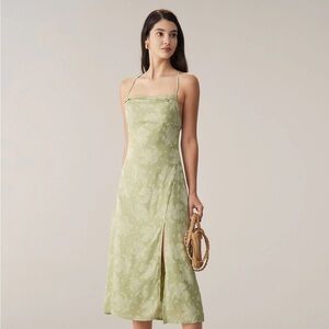 RIHOAS Green Jacquard Backless Slip Midi Dress L